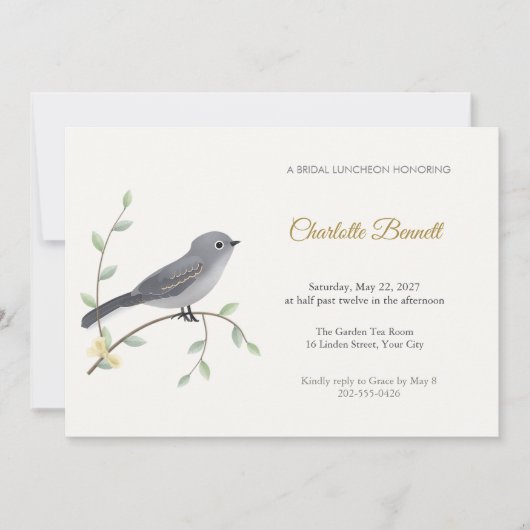 Solitaire Zangvogel Bruiloft Luncheon Uitnodiging (Voorkant)