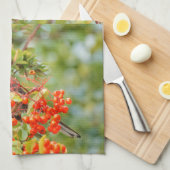 Solitaire zongvogel van Townsend op de Pyracantha Theedoek (Quarter Fold)