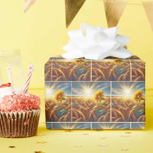 Solitaire zonnebloem op tarweveld cadeaupapier (Verjaardagsfeest)