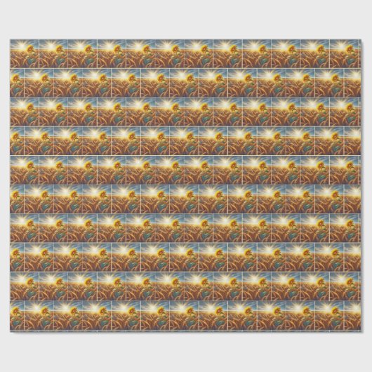 Solitaire zonnebloem op tarweveld cadeaupapier (Vlak)