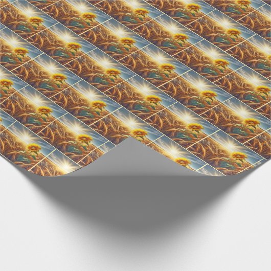 Solitaire zonnebloem op tarweveld cadeaupapier (Hoek)