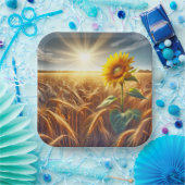 Solitaire zonnebloem op tarweveld papieren bordje (Feest)