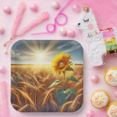 Solitaire zonnebloem op tarweveld papieren bordje (Feest)