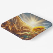 Solitaire zonnebloem op tarweveld papieren bordje (Gebogen)