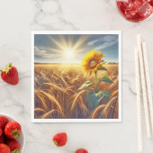 Solitaire zonnebloem op tarweveld servet (Insitu)