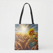Solitaire zonnebloem op tarweveld tote bag (Voorkant)