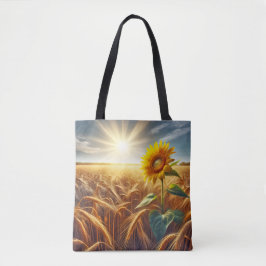 Solitaire zonnebloem op tarweveld tote bag