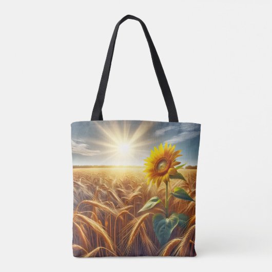 Solitaire zonnebloem op tarweveld tote bag (Achterkant)