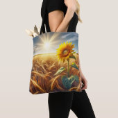 Solitaire zonnebloem op tarweveld tote bag (Dichtbij)