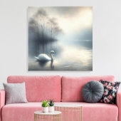 Solitaire zwaan op Misty Lake Canvas Afdruk (Insitu (Woonkamer))