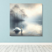Solitaire zwaan op Misty Lake Canvas Afdruk (Insitu (Houten vloer))