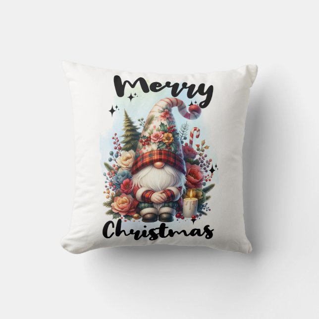 Solitary Christmas Gnome with Floral Crown Candle Kussen (Voorkant)