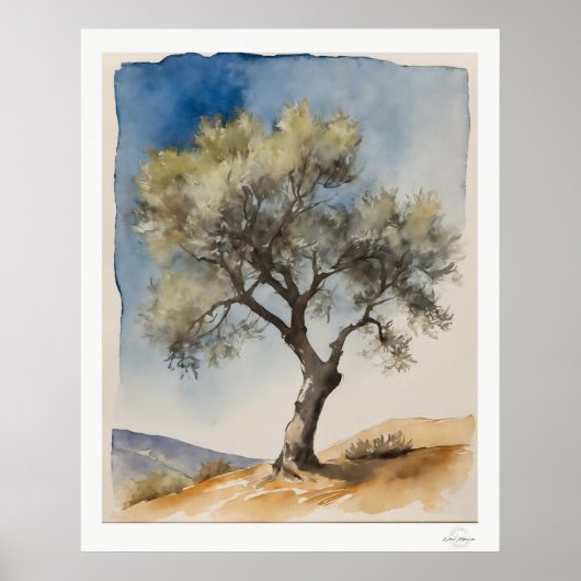 Solitary Olive Tree Botanical Art Print (Voorkant)