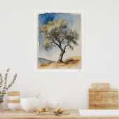 Solitary Olive Tree Botanical Art Print (Keuken)