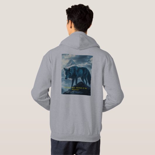 "Solitary Wolf: Guardian of the Mountains" Hoodie (Achterkant volledig)