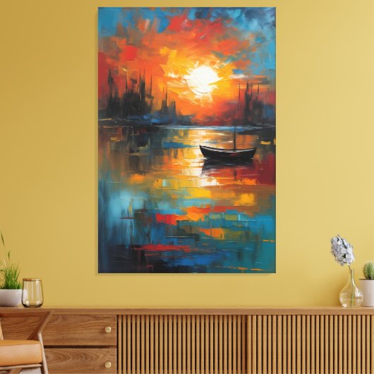 Solitude at Dusk: The Last Boat Canvas Afdruk (Insitu (Woonkamer))