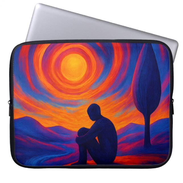 Solitude Under the Sun Abstract Blue and Orange Laptop Sleeve (Voorkant)