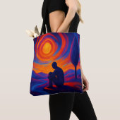 Solitude Under the Sun Abstract Blue, Fire Orange Tote Bag (Dichtbij)