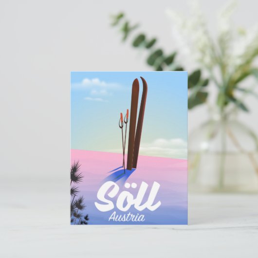 Söll, Oostenrijkse reisposter Ski Briefkaart (Staand voorkant)