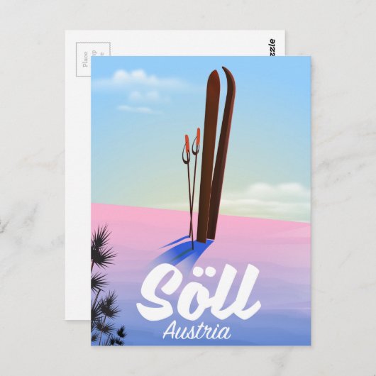 Söll, Oostenrijkse reisposter Ski Briefkaart (Voorkant / Achterkant)