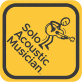 Solo Acoustic Musician Sticker 4"x4" Geel (Voorkant)