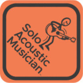 Solo Acoustic Musician Sticker 4"x4" Sinaasappel (Voorkant)