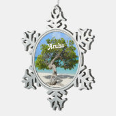 Solo de Boom van Divi Divi in Aruba Tin Sneeuwvlok Ornament (Rechts)