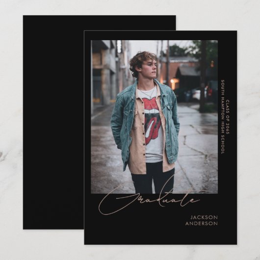 Solo Foto zwart Afstuderen Aankondiging (Voorkant / Achterkant)