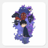 Solo leveling inspired chibi vierkante sticker (Voorkant)