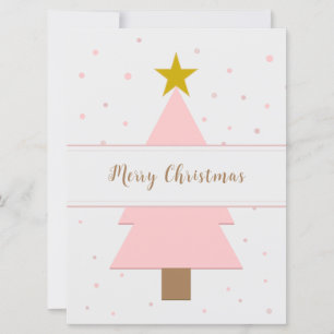 Solo Roze Kerstboom en Golden Star Flat Kaart