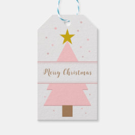 Solo Roze Kerstboom en Golden Star Gift Label Cadeaulabel