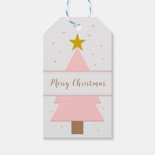 Solo Roze Kerstboom en Golden Star Gift Label Cadeaulabel (Voorkant)