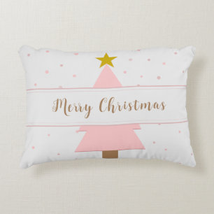 Solo roze kerstboom en gouden ster accent kussen
