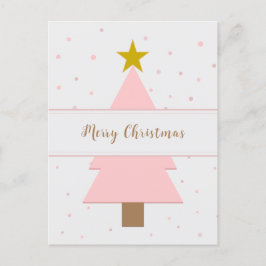 Solo roze kerstboom en gouden ster briefkaart
