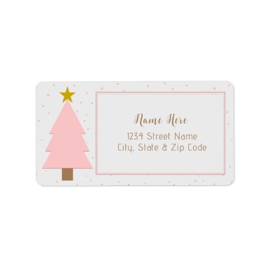 Solo roze kerstboom en gouden ster etiket (Voorkant)