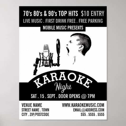 Solo Singer, Karaoke Event Adverteren Poster (Voorkant)