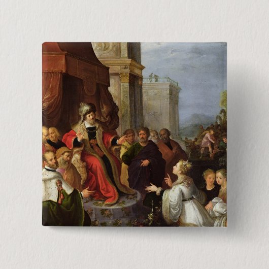 Solomon en de koningin van Sheba Vierkante Button 5,1 Cm (Voorkant)