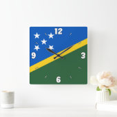 Solomon Islands Flag Blue Green Yellow Numbers Vierkante Klok (Huis)