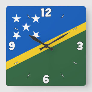 Solomon Islands Flag Blue Green Yellow Numbers Vierkante Klok