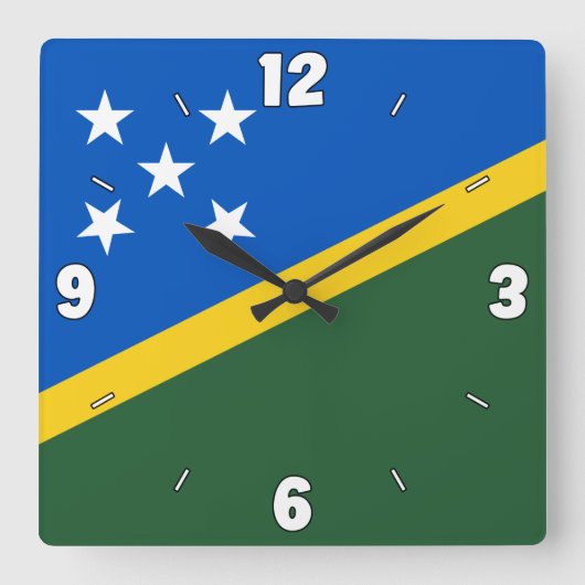 Solomon Islands Flag Blue Green Yellow Numbers Vierkante Klok (Voorkant)