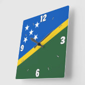 Solomon Islands Flag Blue Green Yellow Numbers Vierkante Klok (Hoek)