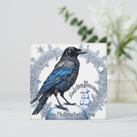 Solstice Blessings, van Midwinter Crow. Feestdagenkaart (Staand voorkant)