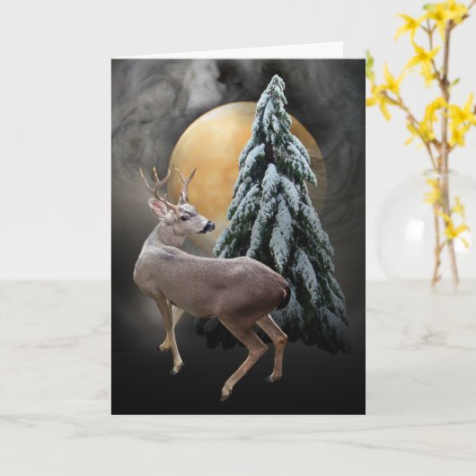 Solstice Deer Card Kaart (Gele Bloem)