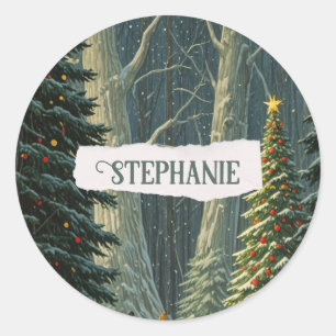 Solstice Spruce Gepersonaliseerde Kerstmis Ronde Sticker