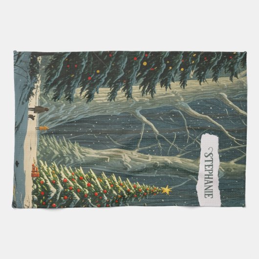 Solstice Spruce Gepersonaliseerde Kerstmis Theedoek (Horizontaal)