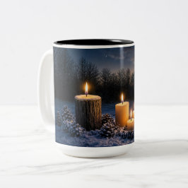 Solstitium Geïnspireerde Kaarsen in de Sneeuw Tweekleurige Koffiemok