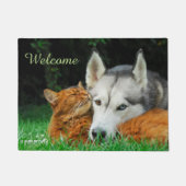 Somali Cat Husky Cute Friends Huddle Love Welkom Deurmat (Voorkant)
