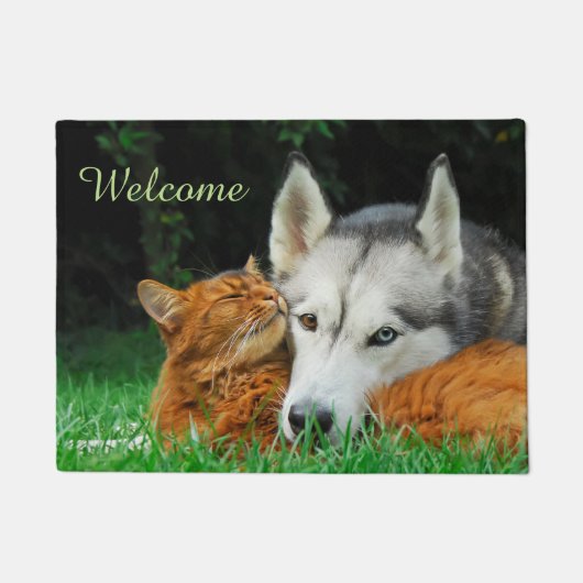 Somali Cat Husky Cute Friends Huddle Love Welkom Deurmat (Voorkant)