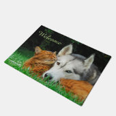 Somali Cat Husky Cute Friends Huddle Love Welkom Deurmat (Schuin)