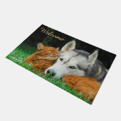 Somali Cat Husky Cute Friends Huddle Love Welkom Deurmat (Schuin)